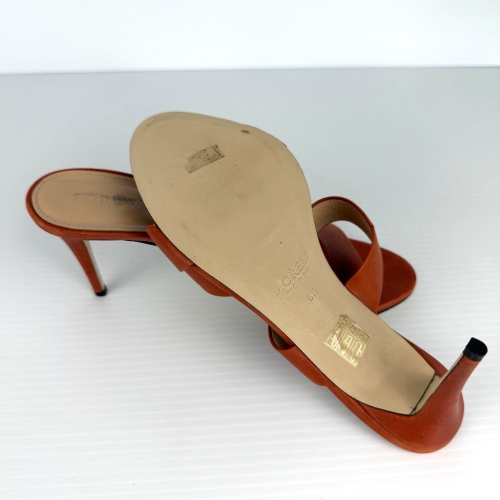 J.Crew Womens Terracotta Orange Leather Double Strap Mule Sandals Heels Size 8.5 - Picture 8 of 10